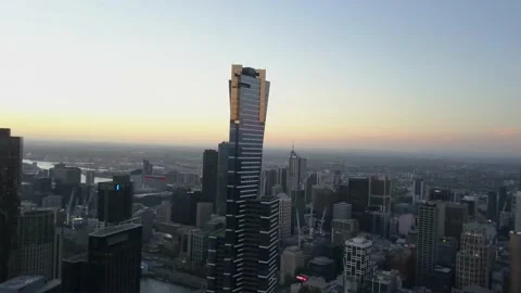 Aerial biew of Eureka Skydeck skyscraper in Melbourne Australia Stock Footage