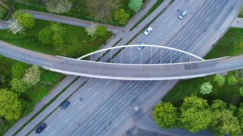 Aerial of big almost empty road during covid lockdown Stock Footage 235449442