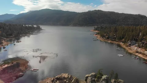 Aerial Big Bear Lake Sunny Day Stock Footage