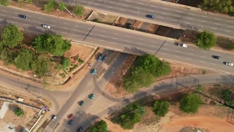 Aerial Bird eye View of freeway in Abuja Nigeria Africa 4K Stock Footage 156089142