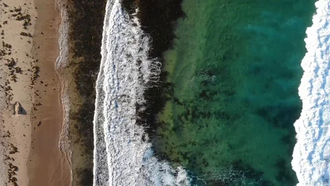 Aerial, bird view of a  beach with transparent water and visible seabed, Syndey 動画素材 110476068