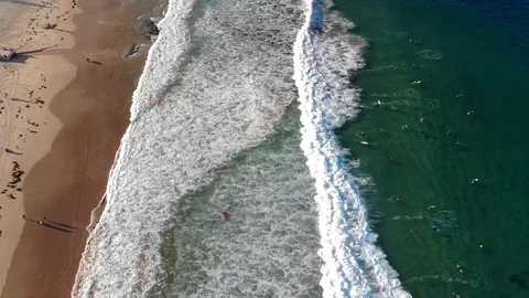Aerial, bird view of a  beach with transparent water and visible seabed, Syndey Stock Footage 110476801