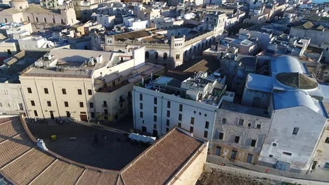 Aerial bird view flight moving right over Trapani city 4k Stock Footage 83704107