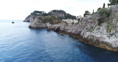 Aerial bird view flying past cliff great coastline scenery and amazing Stock Footage 101441982