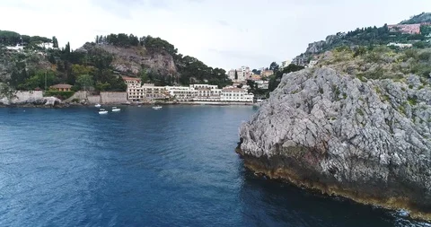 Aerial bird view flying past cliff great coastline scenery and amazing Stock Footage 101442980