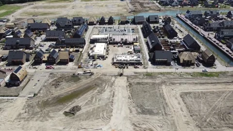 Aerial bird view of new built neighborhood still needs finishing 4k Stock Footage 171002959