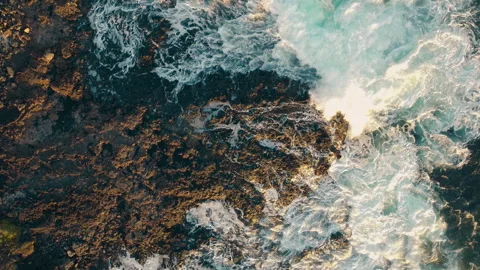 Aerial Bird View of Rough Coast with Rolling Waves Видео 283751186