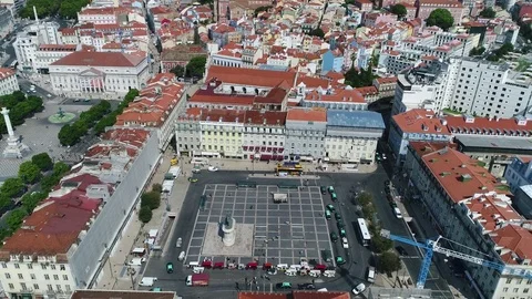 Aerial bird view of Square of the Fig Tree in Portuguese Praca da Figueira 4k Stock Footage 81753782