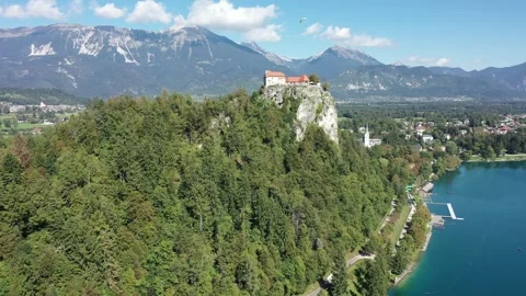 Aerial of Bled Castle or Blejski grad in Slovenia Stock-Footage 248314539