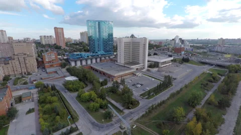 Aerial Blue building Stock Footage 54687338
