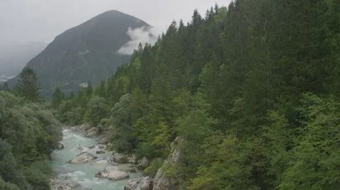 AERIAL: Blue river running through lush forest Stock Footage 41098438