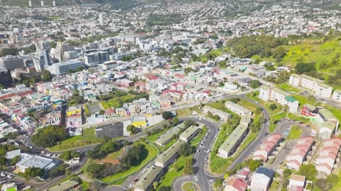 Aerial of Bo Kaap and Table Mountain Stock Footage 345280426