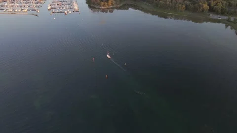 Aerial of boat at sunset Stock Footage 164919720