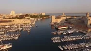 Aerial Of Boats Moored In Old Port Of Marseille Stock Footage