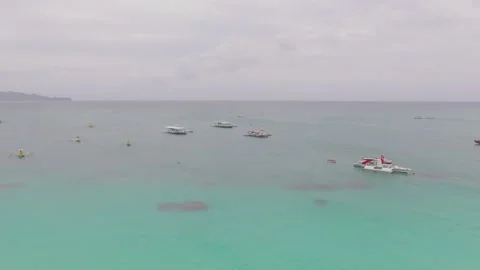 Aerial of Boats near Boracay Island Philippines Stock Footage
