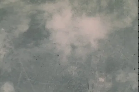 Aerial of bombs exploding after being dropped by B-29 Superfortress - 1945 Vídeos de archivo 100285733