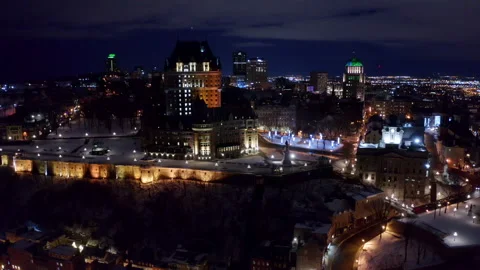 Aerial boom down of the Old Quebec city during Curfew Stock-Footage 146963092