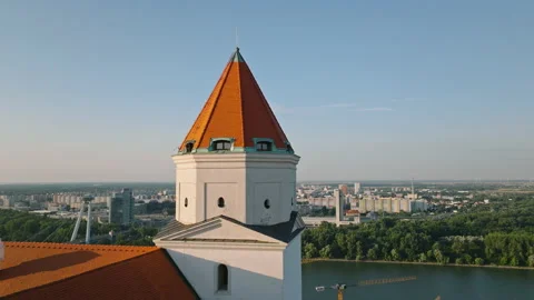 Aerial Bratislava Castle Sunrise Video stock 210950053