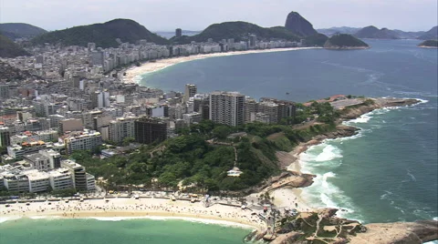 Aerial Brazil- Ipanema and Copacabana beaches, Rio de Janeiro, Stock Footage