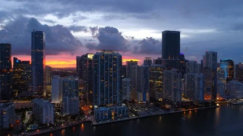 Aerial Brickell Bay Drive Miami Florida Stock Footage