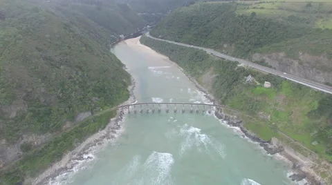 Aerial of Bridge Across Ocean Stock Footage 65077708