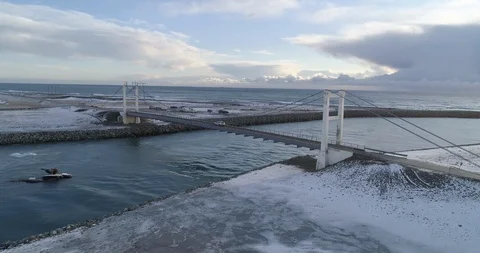 Aerial of bridge across river stream Stock Footage 116258210