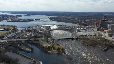 Aerial of bridge between ottawa and gatineau ontario and quebec Stock Footage 128607449