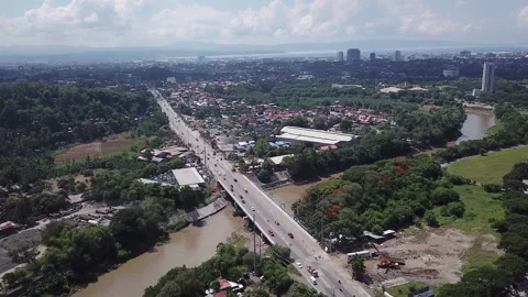 AERIAL BRIDGE TO CITY WIDE Stock Footage