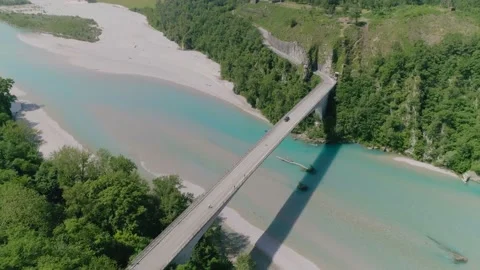 Aerial, bridge over river Stock Footage