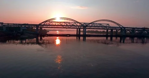 Aerial. A bridge at sunset Stock Footage 73432275