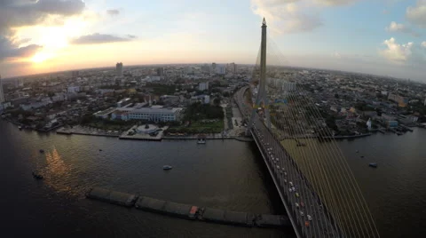 Aerial bridge at sunset traffic Stock Footage 65331157