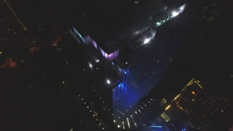Aerial building light show Bangkok 1 Stock Footage