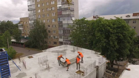 Aerial Building Process of Construction Site. Engineers crane and city. Stock Footage 113322283