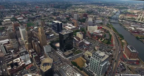 Aerial of Buildings Newark New Jersey East Orange Stock Footage