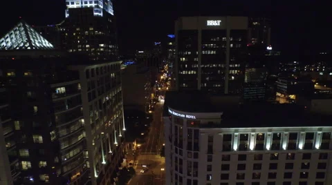 Aerial of Buildings & Skyscrapers in Downtown Orlando, Fl at Night Stock Footage