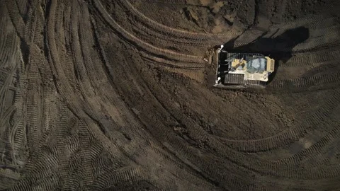 Aerial Of Bulldozer Working At An Active Construction Site Stock Footage 145377897
