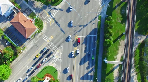 AERIAL - Busy intersection in Miami Stock Footage 66479231