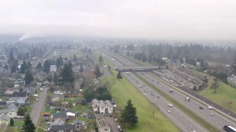 Aerial of busy interstate freeway traffic during rush hour in Portland. Stock-Footage 162293609