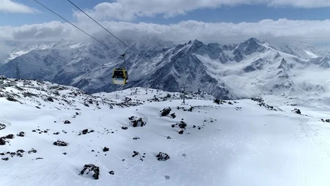 Aerial cable car lift alpine funicular cableway elevator landscape mount  Elbrus Stock Footage 128033853