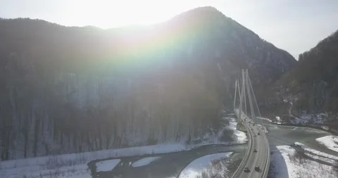 Aerial cable-stayed bridge Krasnaya polyana Sochi Russia Stock Footage 289649252