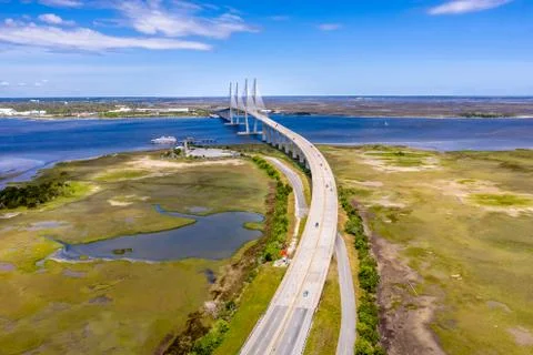Aerial Cable-stayed bridge Sidney Lanier Bridge Stock Photos