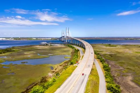 Aerial Cable-stayed bridge Sidney Lanier Bridge Stock Photos