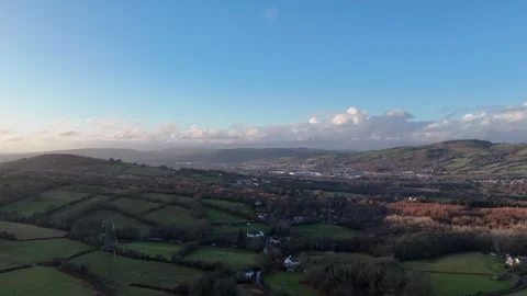 Aerial of Caerphilly Countryside Fields and Hills, Wales UK Stock-Footage 332076368