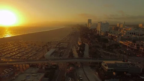 Aerial California Santa Monica LA September 2016 4K Stock Footage