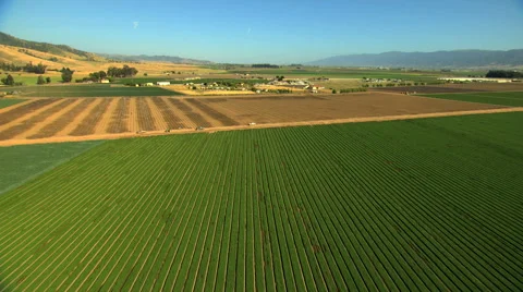 Aerial California USA Farming crops arable vegetation agricultural Stock Footage