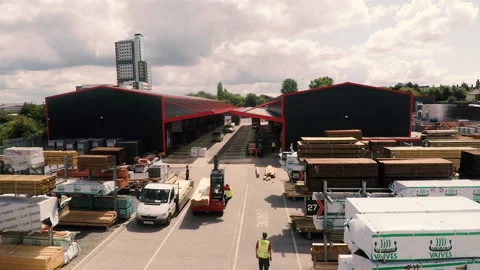 Aerial Camera In Building Material Yard Stock Footage 146515198