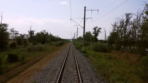 Aerial. Camera flight from train tracks Stock Footage 230472540