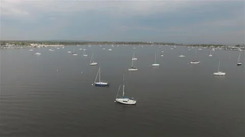 Aerial. Camera flying over Yachts in Harbour. Staten Island. 스톡 동영상 58570577