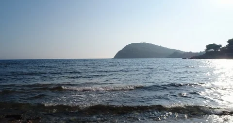 Aerial camera flying view over sea surface with waves, beautiful reflections Stock Footage 94772684