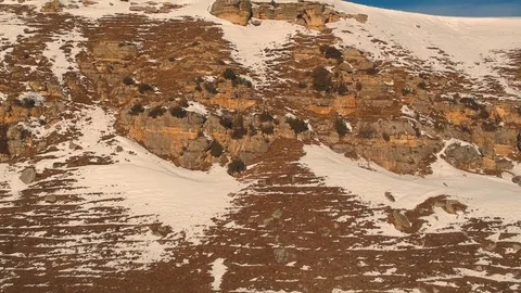 Aerial camera movement up from the gorge in winter Stock Footage 83654136